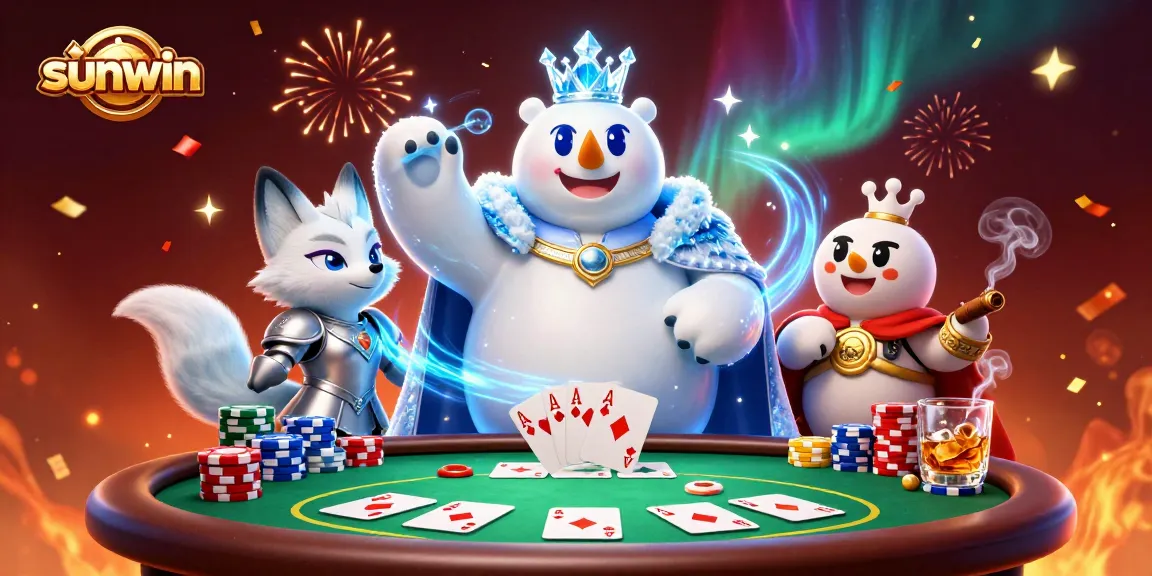 Experience thrilling gameplay with sunwin as the polar bear king and armored fox engage in epic poker.