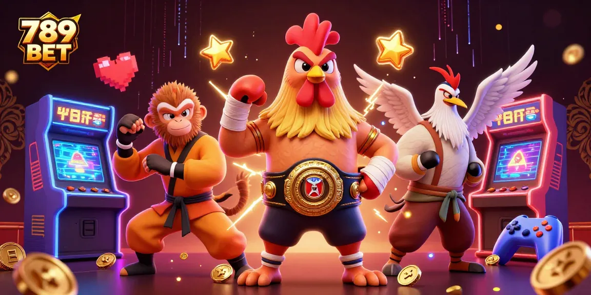 Engage in thrilling games at 789 BET with a vibrant scene featuring a Muay Thai rooster and fighting warrior characters.