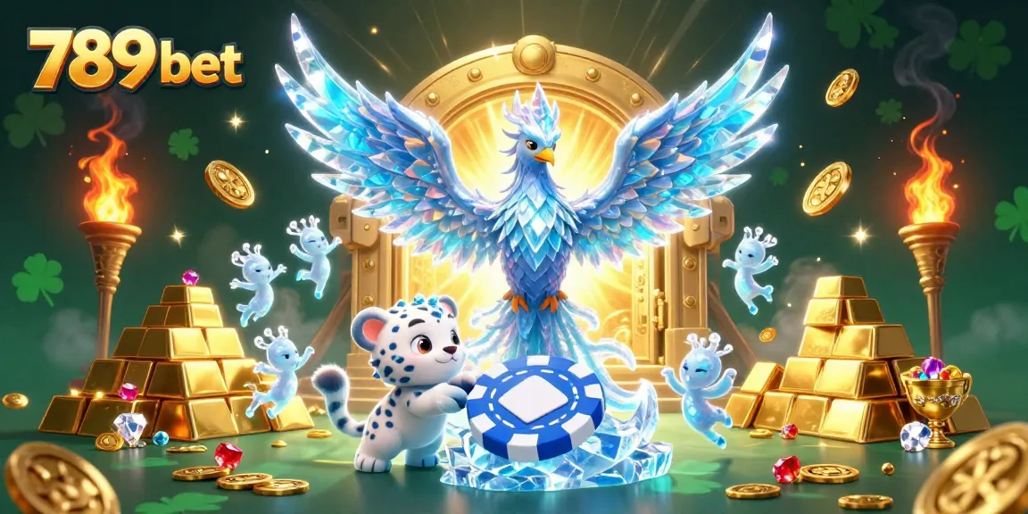 Experience the thrill of 789 bet with a vibrant casino scene featuring a playful snow leopard and sparkling treasures.