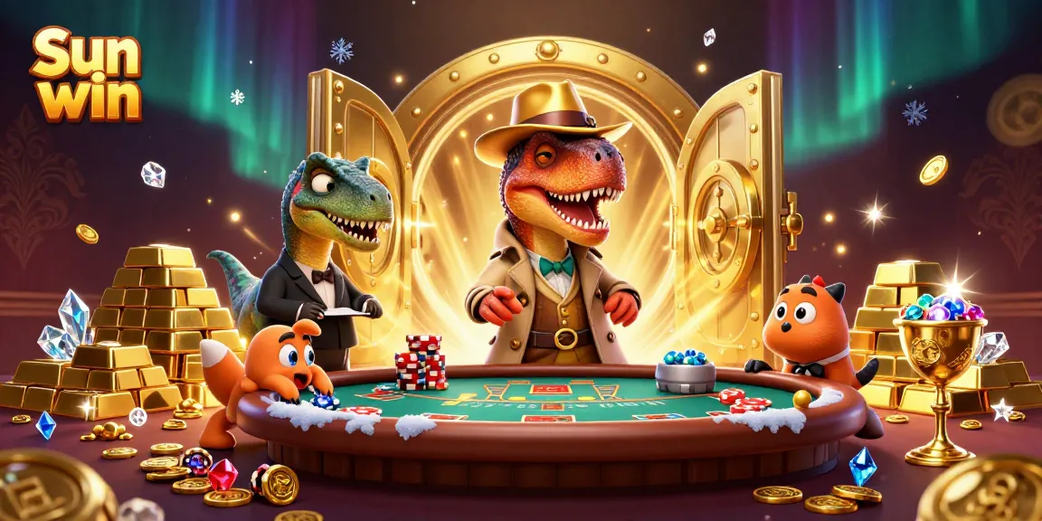 Experience the thrill of Sun win casino games with a dynamic velociraptor, stegosaurus, and exciting treasures.