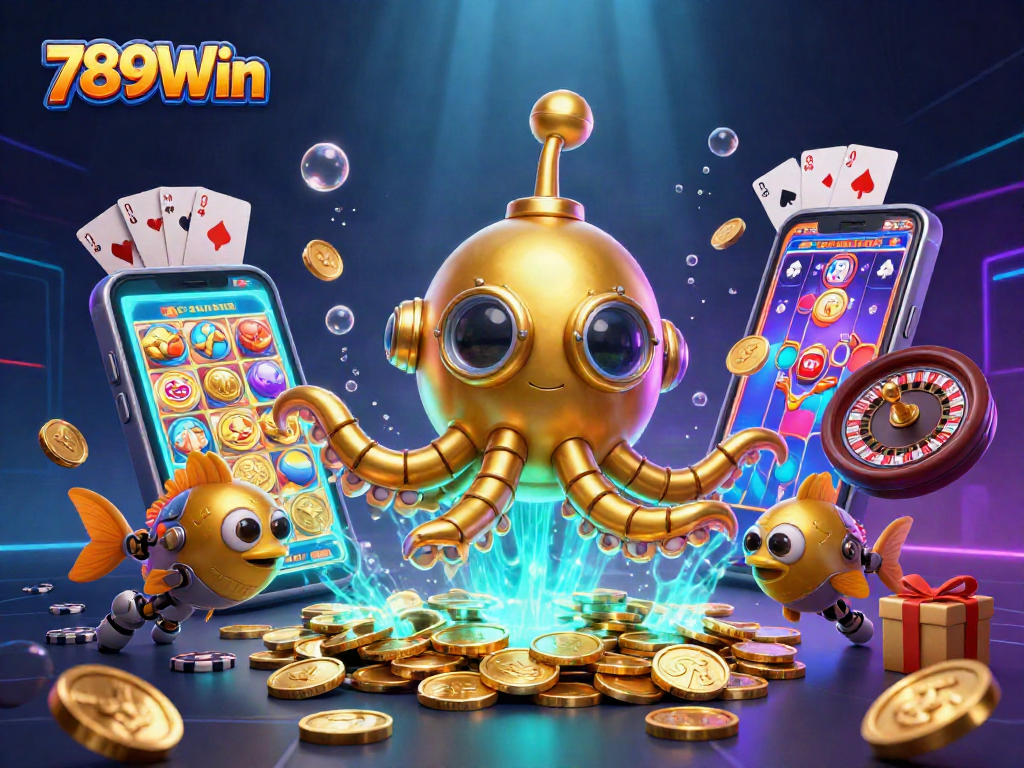 Experience the thrill of 789Win with vibrant slot games in a dynamic underwater casino illustration.