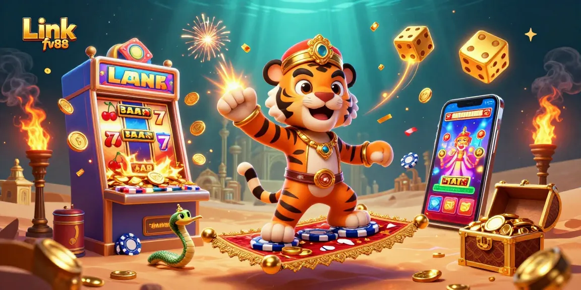 Experience the thrilling world of gambling with Link fv88 featuring vibrant 3D characters and dynamic casino elements.