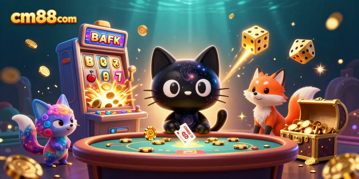 Spin the reels at cm88com with a whimsical black hole cat and cosmic themes filling the casino scene.